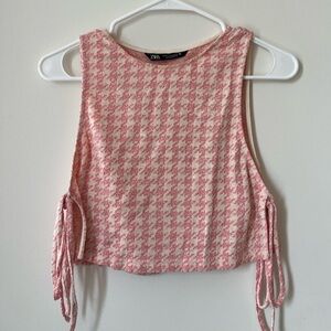 Zara Pink Houndstooth Side Tie Tank Top with Matching Bralette